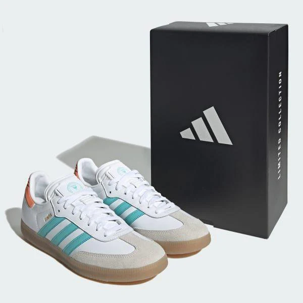 Adidas Men's Samba Inter Miami CF Indoor Soccer Shoes - White / Easy Mint / Gum - Image 8