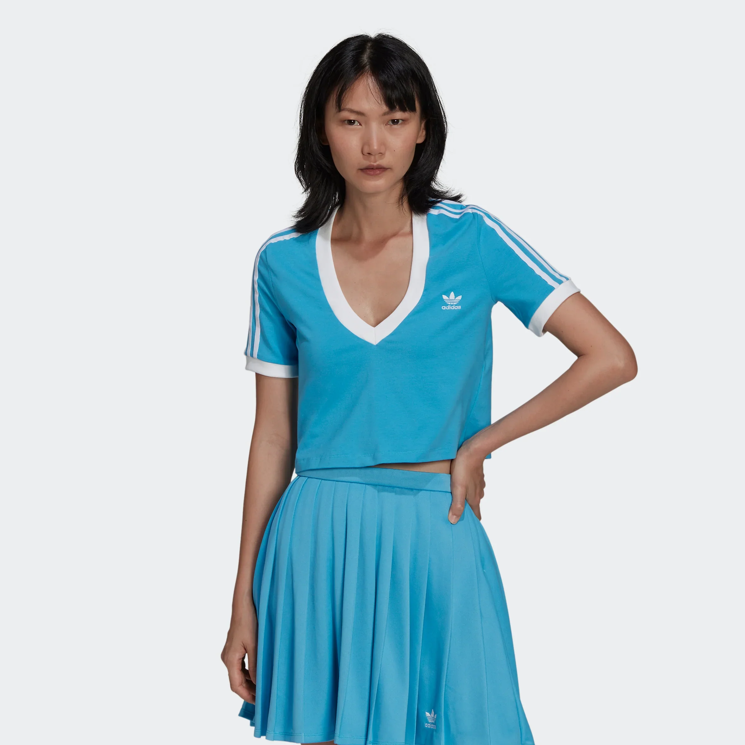 Adidas Women's Adicolor Classics Cropped Tee - Sky Rush Blue / White - Image 2