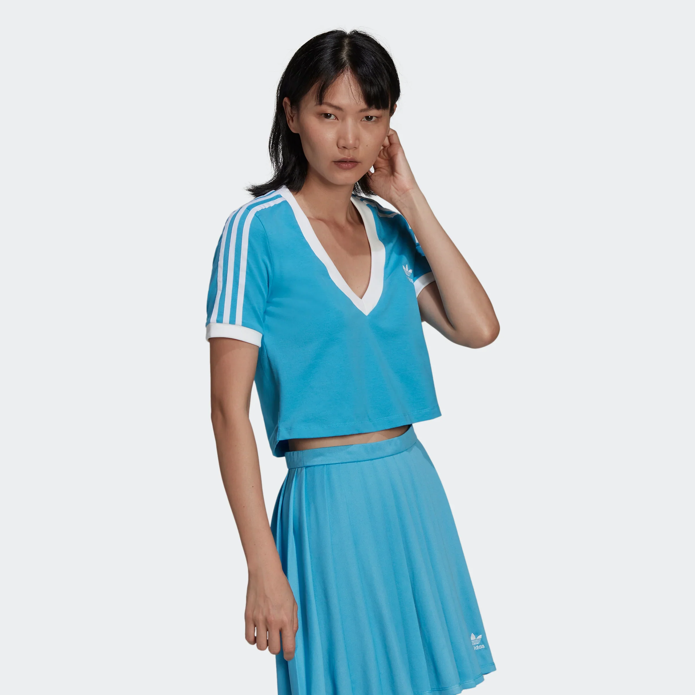Adidas Women's Adicolor Classics Cropped Tee - Sky Rush Blue / White - Image 3