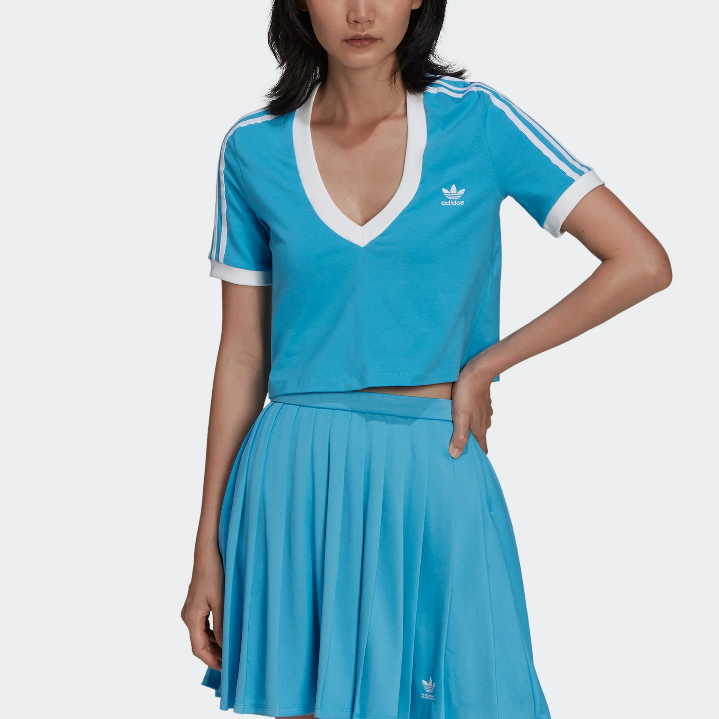 Adidas Women's Adicolor Classics Cropped Tee - Sky Rush Blue / White - Image 5