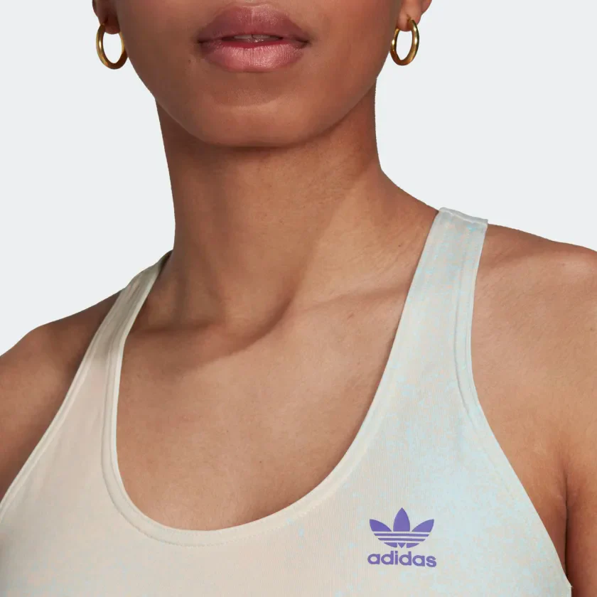 Adidas Women's Allover Print Bra Top - Almost Blue / Hazy Orange - Image 7