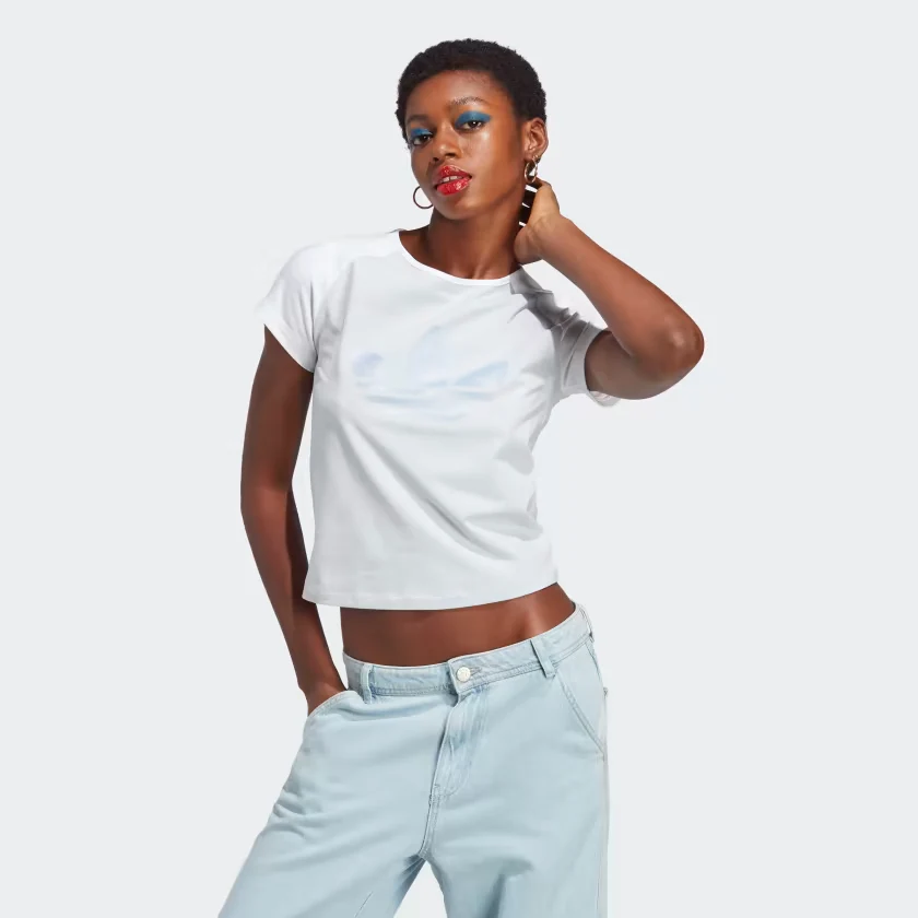 Adidas Women's Marble Infill Trefoil Tight Tee - Halo Blue - Image 2