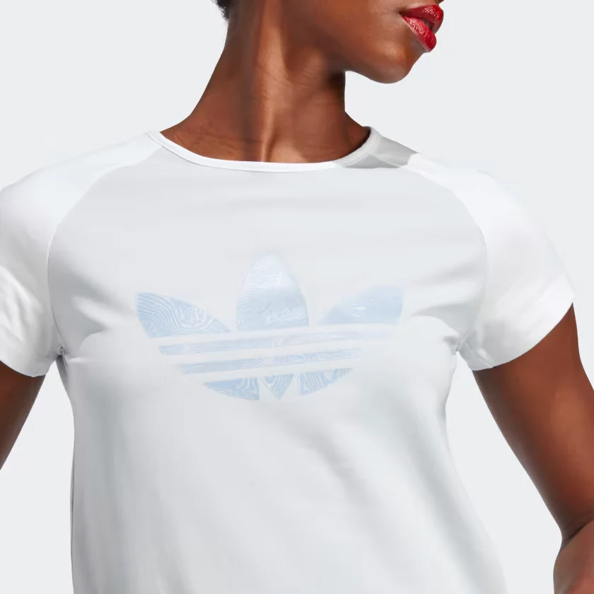 Adidas Women's Marble Infill Trefoil Tight Tee - Halo Blue - Image 6