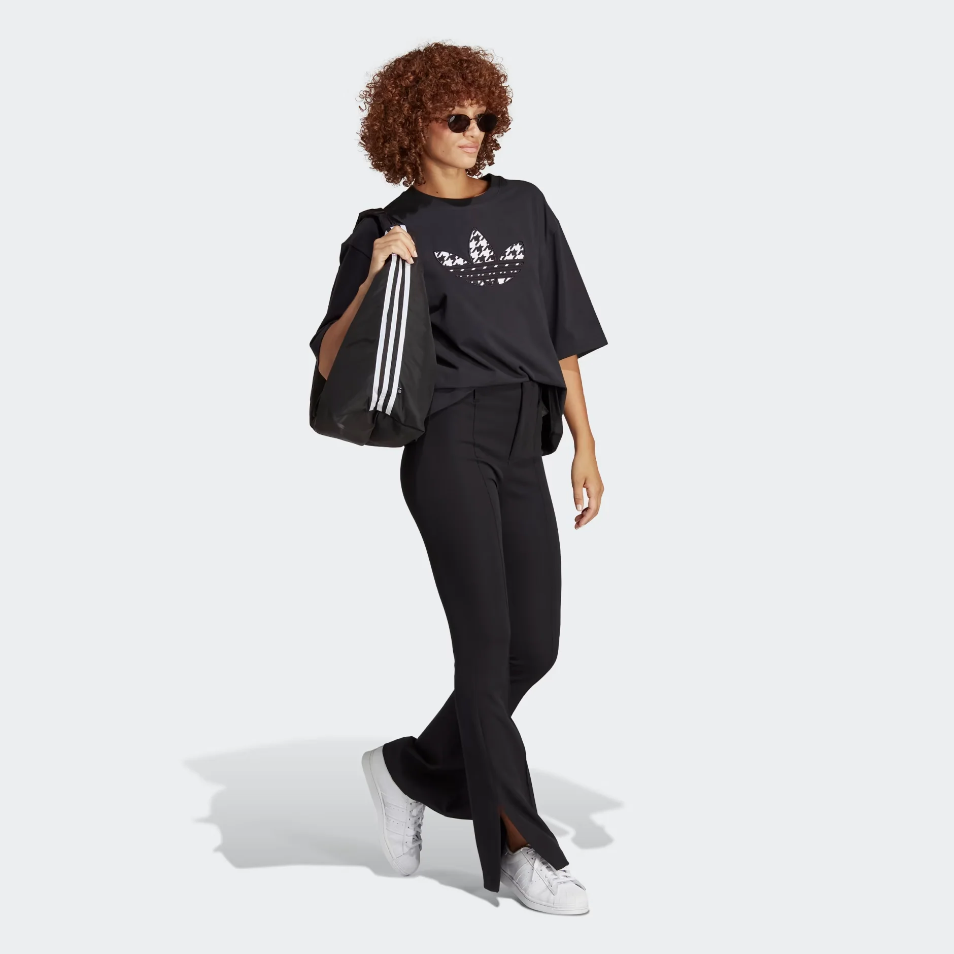 Adidas Women's Originals Houndstooth Trefoil Infill Tee - Black / White - Image 4