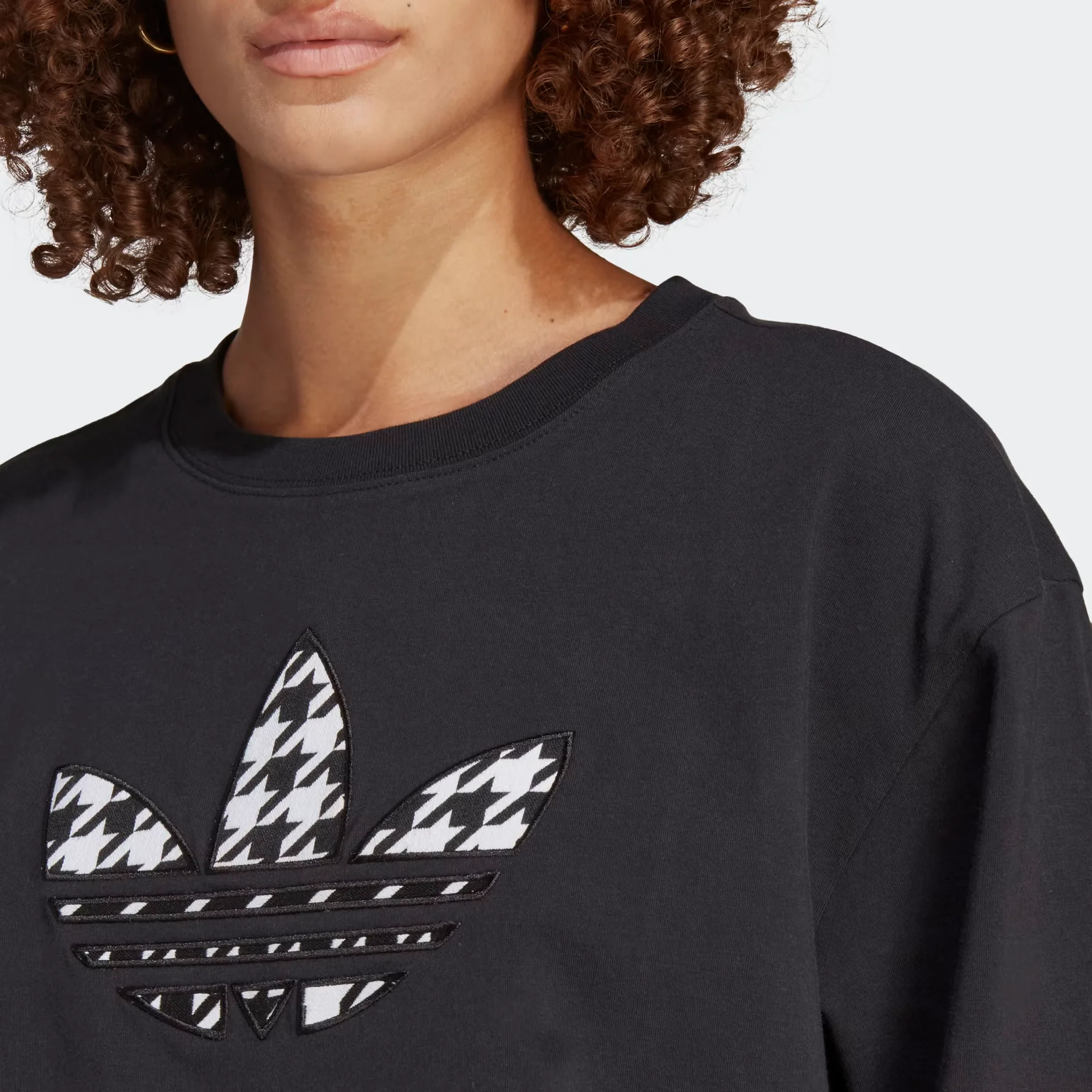 Adidas Women's Originals Houndstooth Trefoil Infill Tee - Black / White - Image 6