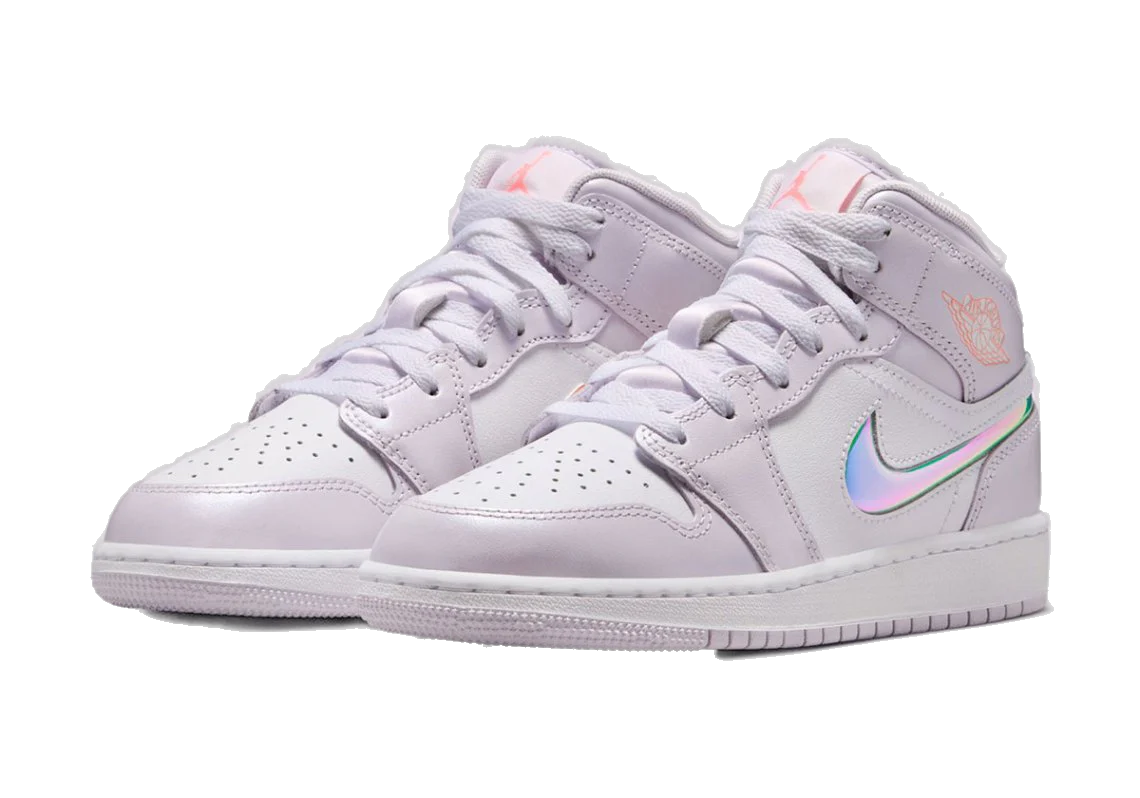 Nike Kids' Air Jordan 1 Mid Se Shoes - Barely Grape / Atomic Pink / White - Image 2