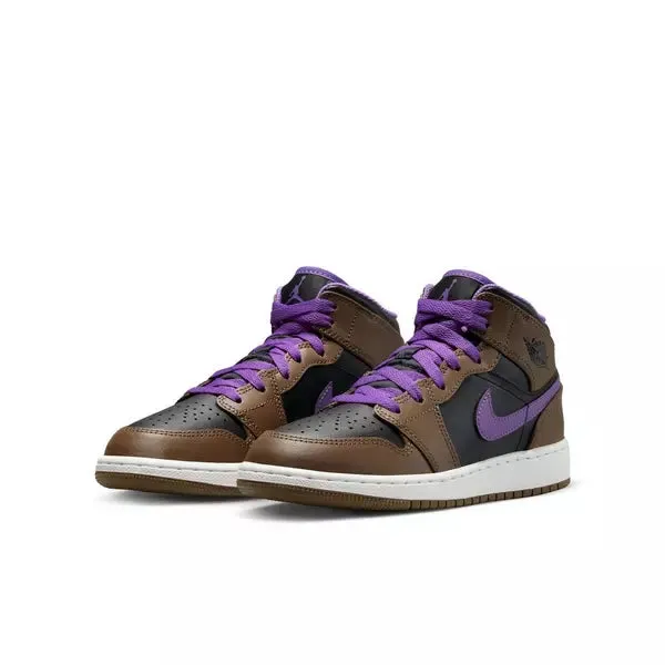 Nike Kids' Air Jordan 1 Mid Shoes - Palomino / Wild Berry / Black / White - Image 2