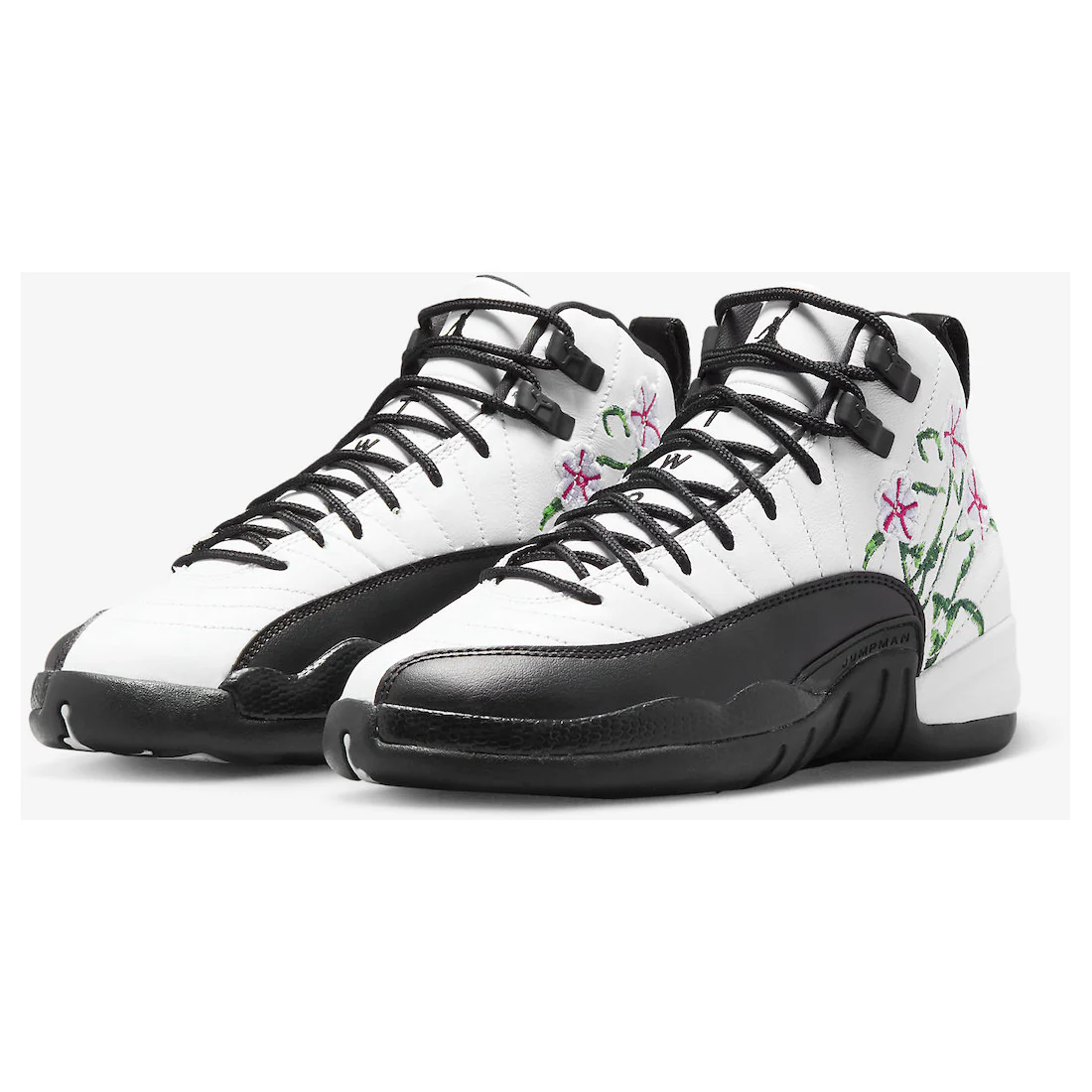 Nike Kids' Air Jordan 12 Retro GS Shoes - White / Black / Vivid Green / Lavender Mist - Image 2