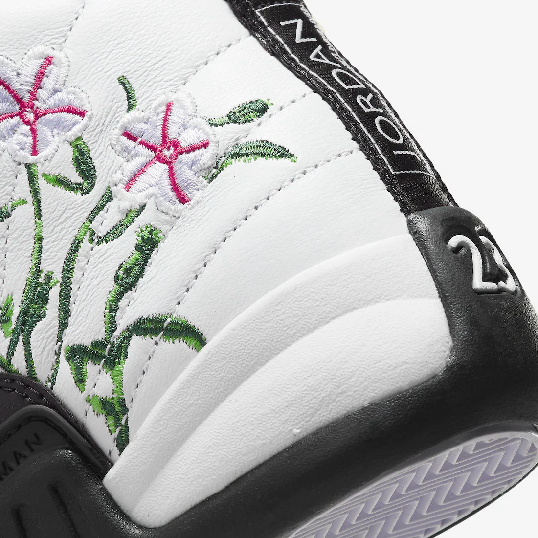 Nike Kids' Air Jordan 12 Retro GS Shoes - White / Black / Vivid Green / Lavender Mist - Image 9