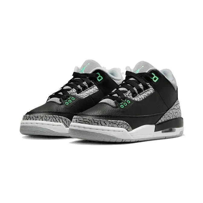 Nike Kids' Air Jordan 3 Retro Shoes - Black / Green Glow / Wolf Grey / White - Image 2