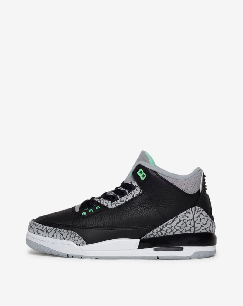 Nike Kids' Air Jordan 3 Retro Shoes - Black / Green Glow / Wolf Grey / White - Image 4