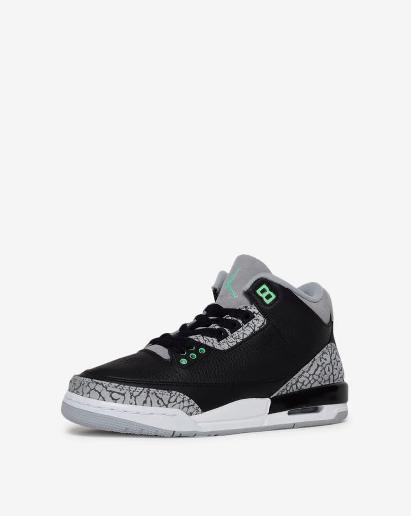 Nike Kids' Air Jordan 3 Retro Shoes - Black / Green Glow / Wolf Grey / White - Image 5