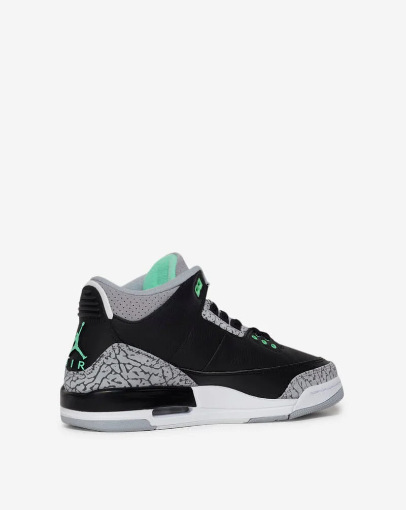 Nike Kids' Air Jordan 3 Retro Shoes - Black / Green Glow / Wolf Grey / White - Image 6