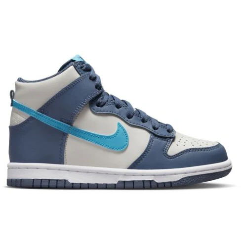 Nike Kids' Dunk High Shoes - Light Bone / Diffused Blue / White / Blue Lightning