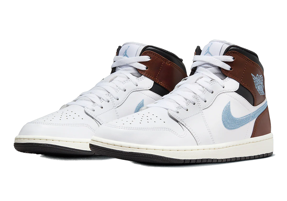 Nike Men's Air Jordan 1 Mid Se Shoes - White / Blue Grey / Black / Sail - Image 2