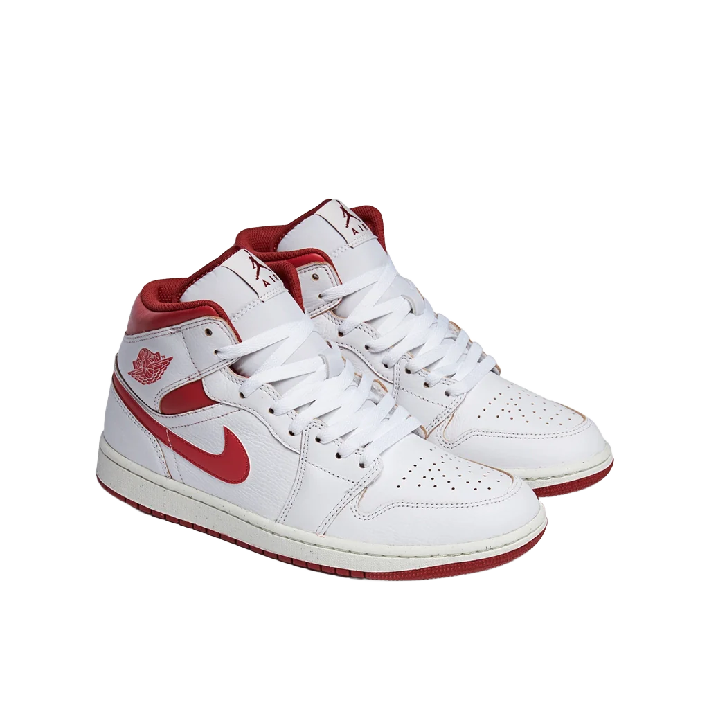 Nike Men's Air Jordan 1 Mid Se Shoes - White / Dune Red / Sail / Lobster - Image 2