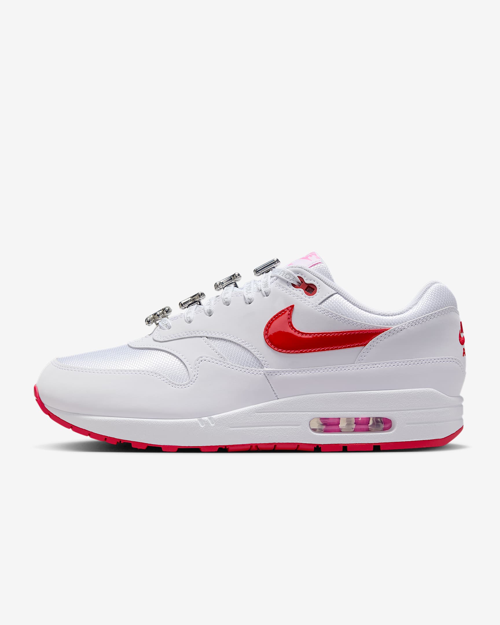 Nike Men's Air Max 1 Premium Shoes - White / Playful Pink / University Red - Image 2