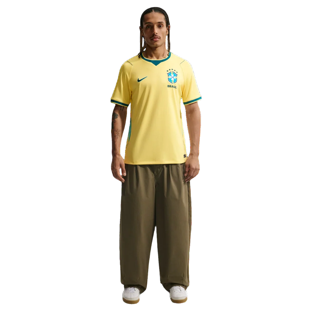 Nike Men's Brazil 2026 Stadium Home Dri-Fit Soccer Jersey Apparel - Canary / Light Menta / Geode Teal - Image 2