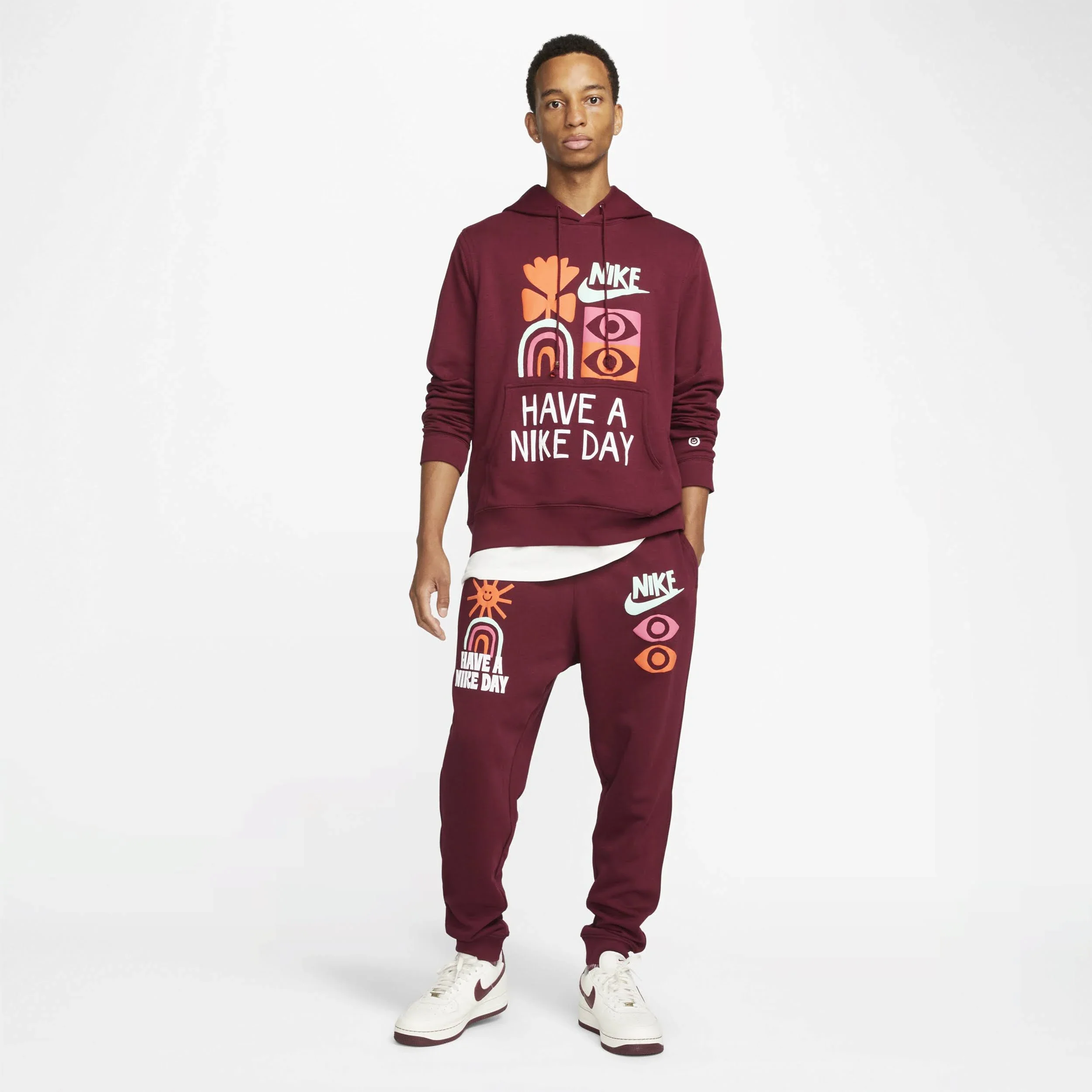 Nike Men's French Terry Pants - Burgundy Red - Image 11