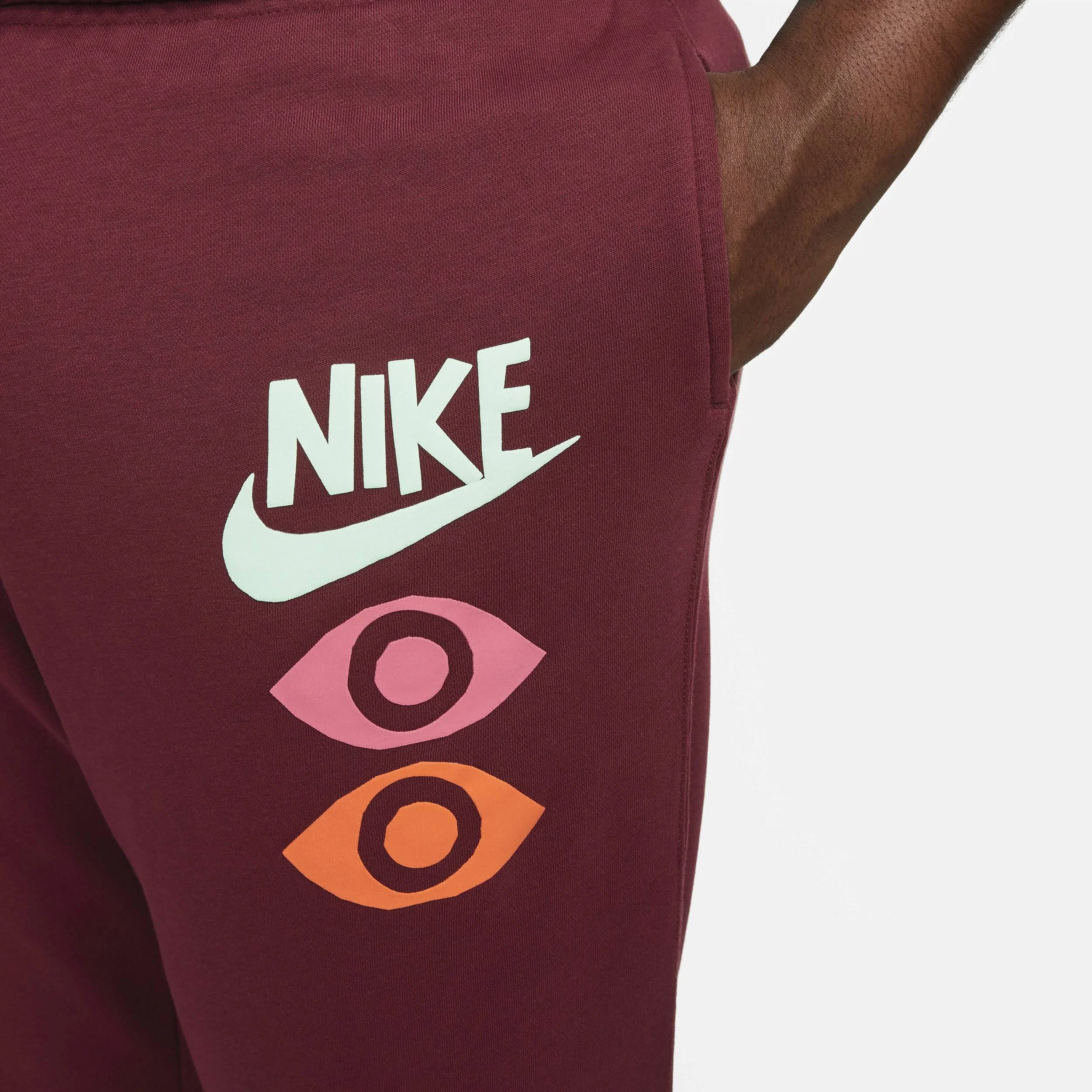 Nike Men's French Terry Pants - Burgundy Red - Image 3