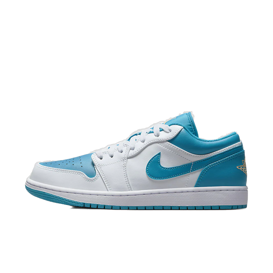 Nike Men's Jordan 1 Low Shoes - Aquatone / Celestial Gold / White - Image 3