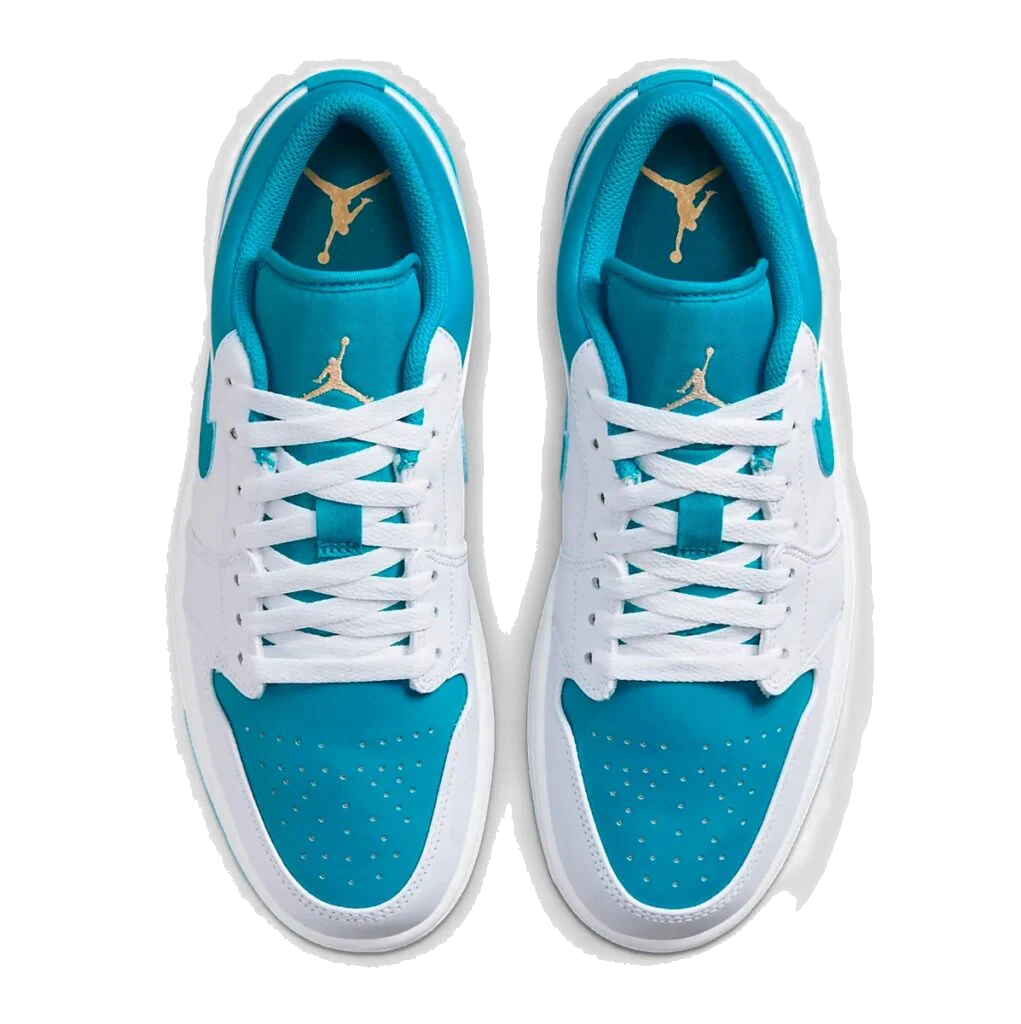 Nike Men's Jordan 1 Low Shoes - Aquatone / Celestial Gold / White - Image 4
