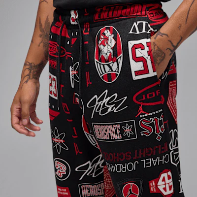 Nike Men's Jordan Essentials Printed Fleece Pants Apparel - Black / Varsity Red - Image 3