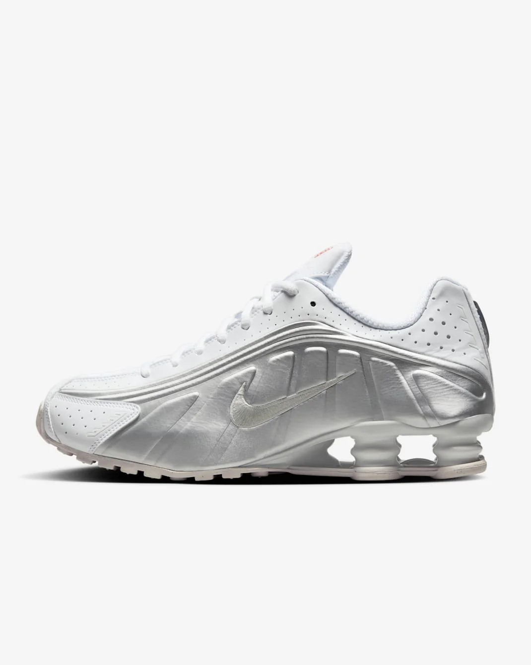 Nike Men's Nike Shox R4 Shoes - White / Bright Crimson / Metallic Silver - Image 5