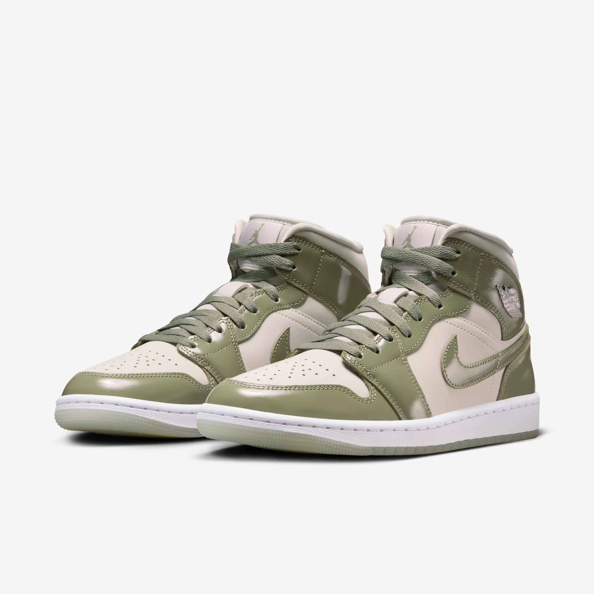 Nike Women's Air Jordan 1 Mid Se Shoes - Sea Glass / Oil Green / Metallic Silver - Image 2