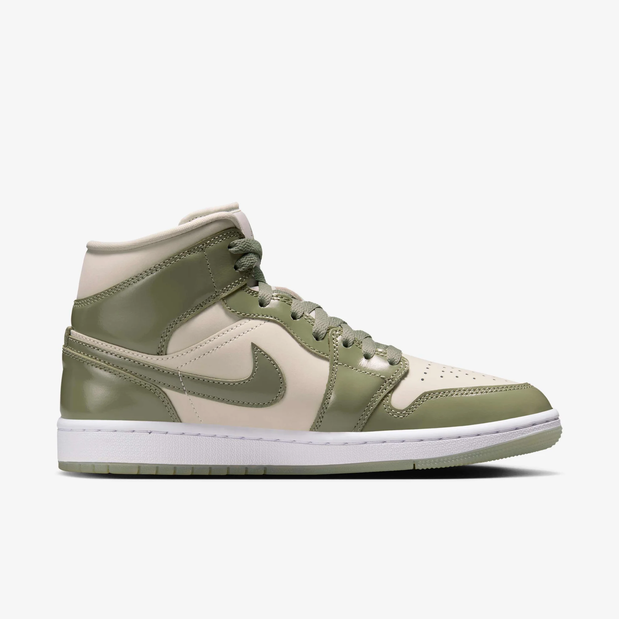 Nike Women's Air Jordan 1 Mid Se Shoes - Sea Glass / Oil Green / Metallic Silver - Image 3