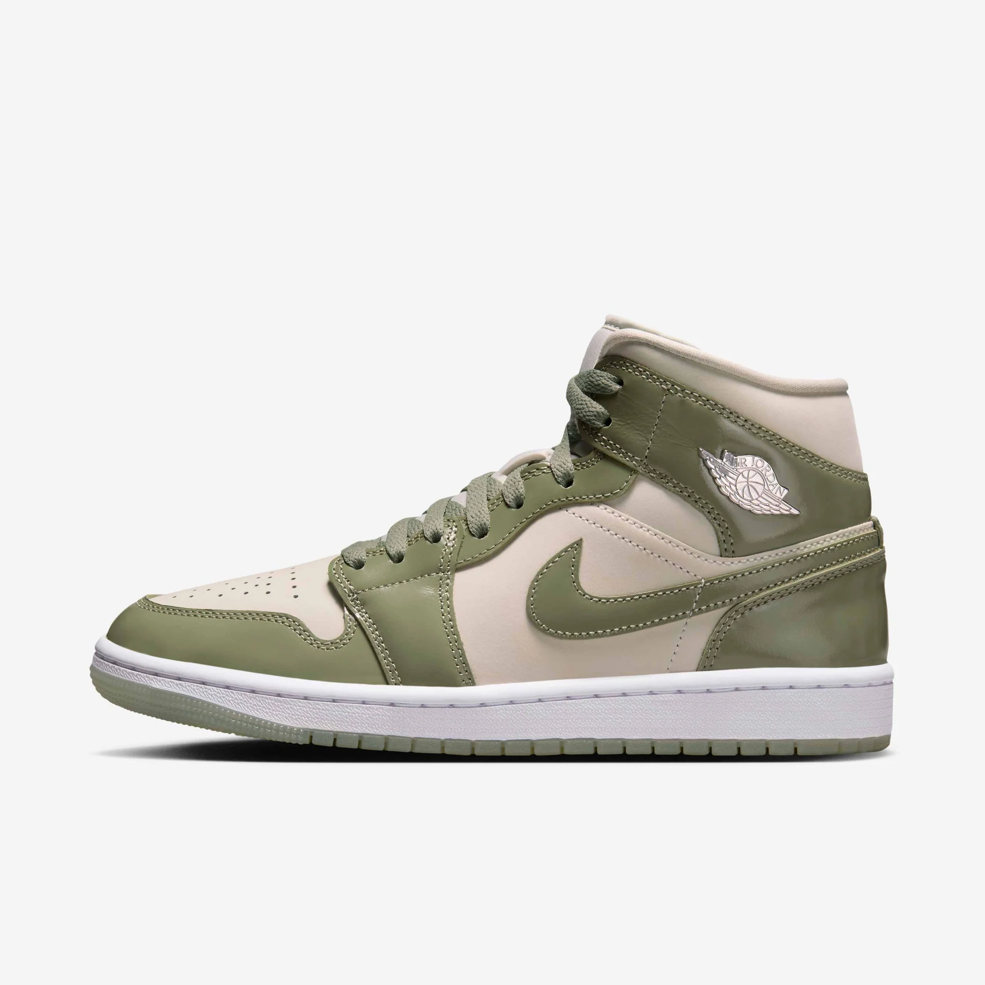 Nike Women's Air Jordan 1 Mid Se Shoes - Sea Glass / Oil Green / Metallic Silver - Image 4