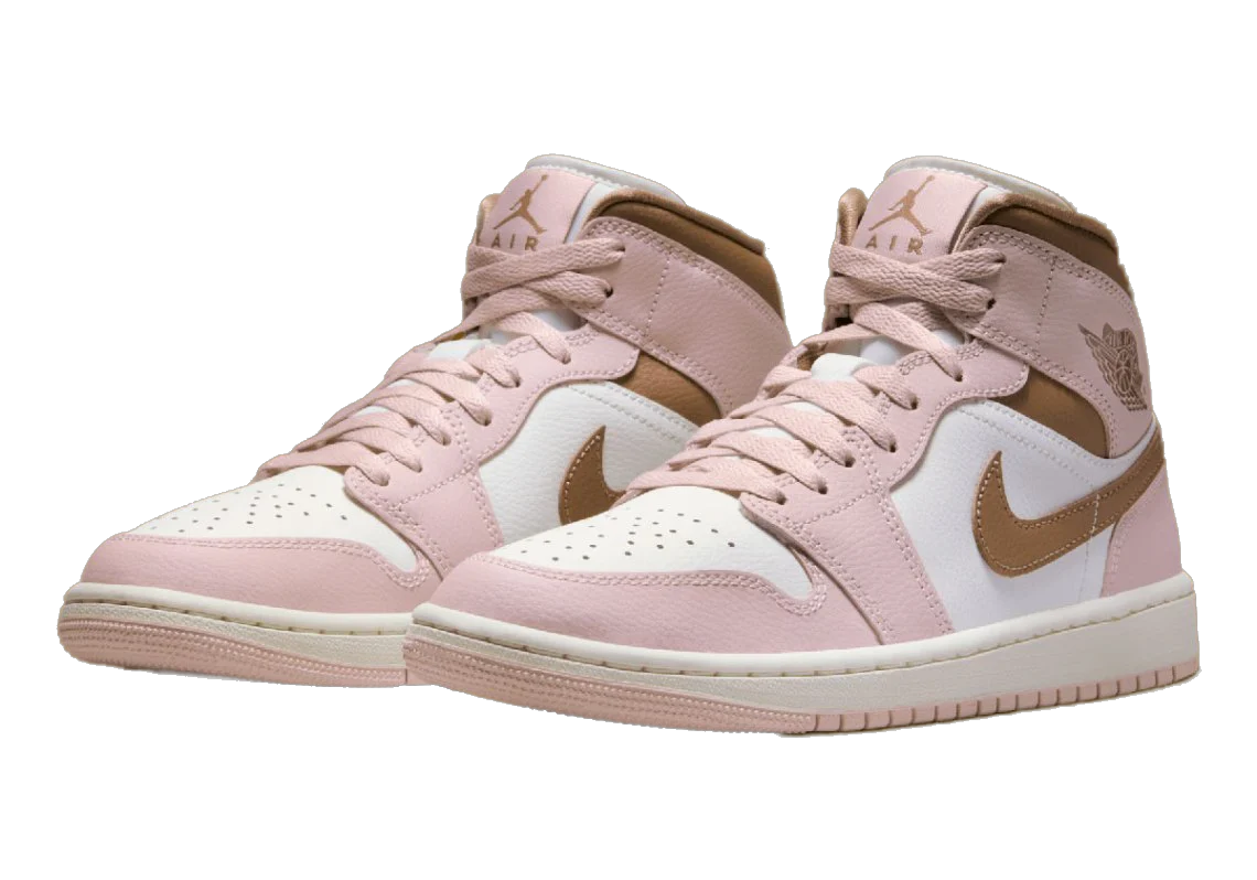 Nike Women's Air Jordan 1 Mid Shoes - Pink Oxford / Sail / Archaeo Brown - Image 2