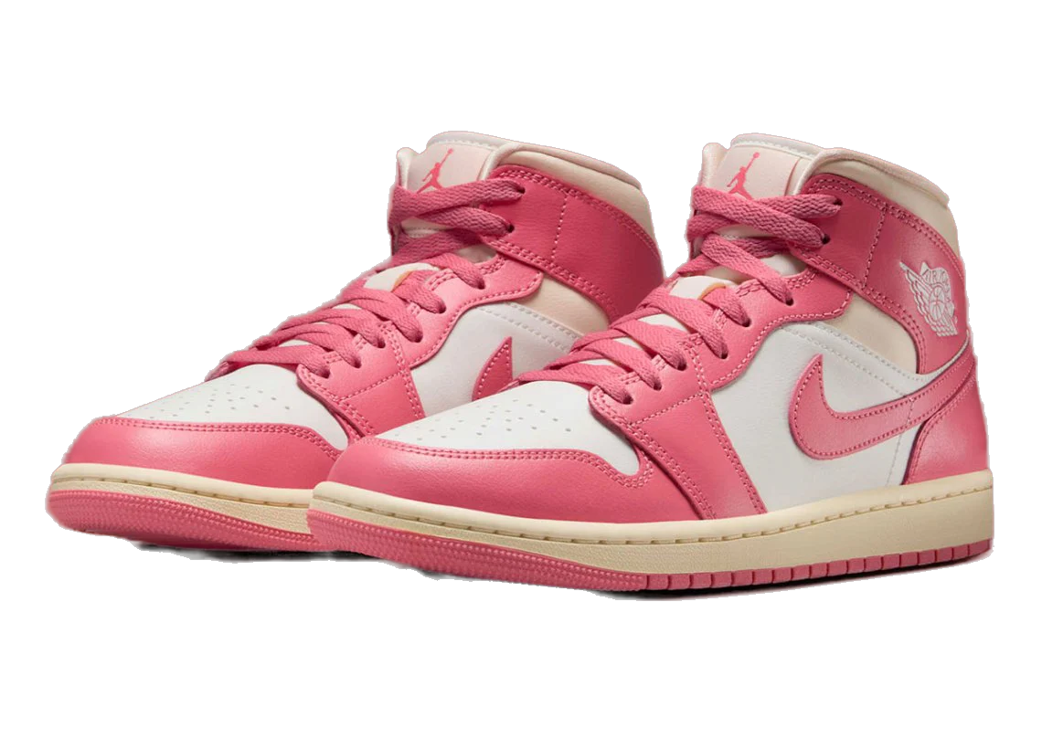 Nike Women's Jordan 1 Mid Shoes - Sail / Guava Ice / Muslin / Pink Salt - Image 2