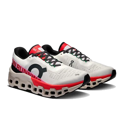 On Running Women's Cloudmonster 2 Shoes - Ivory / Red - Image 2