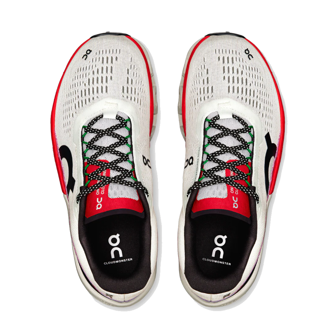 On Running Women's Cloudmonster 2 Shoes - Ivory / Red - Image 4