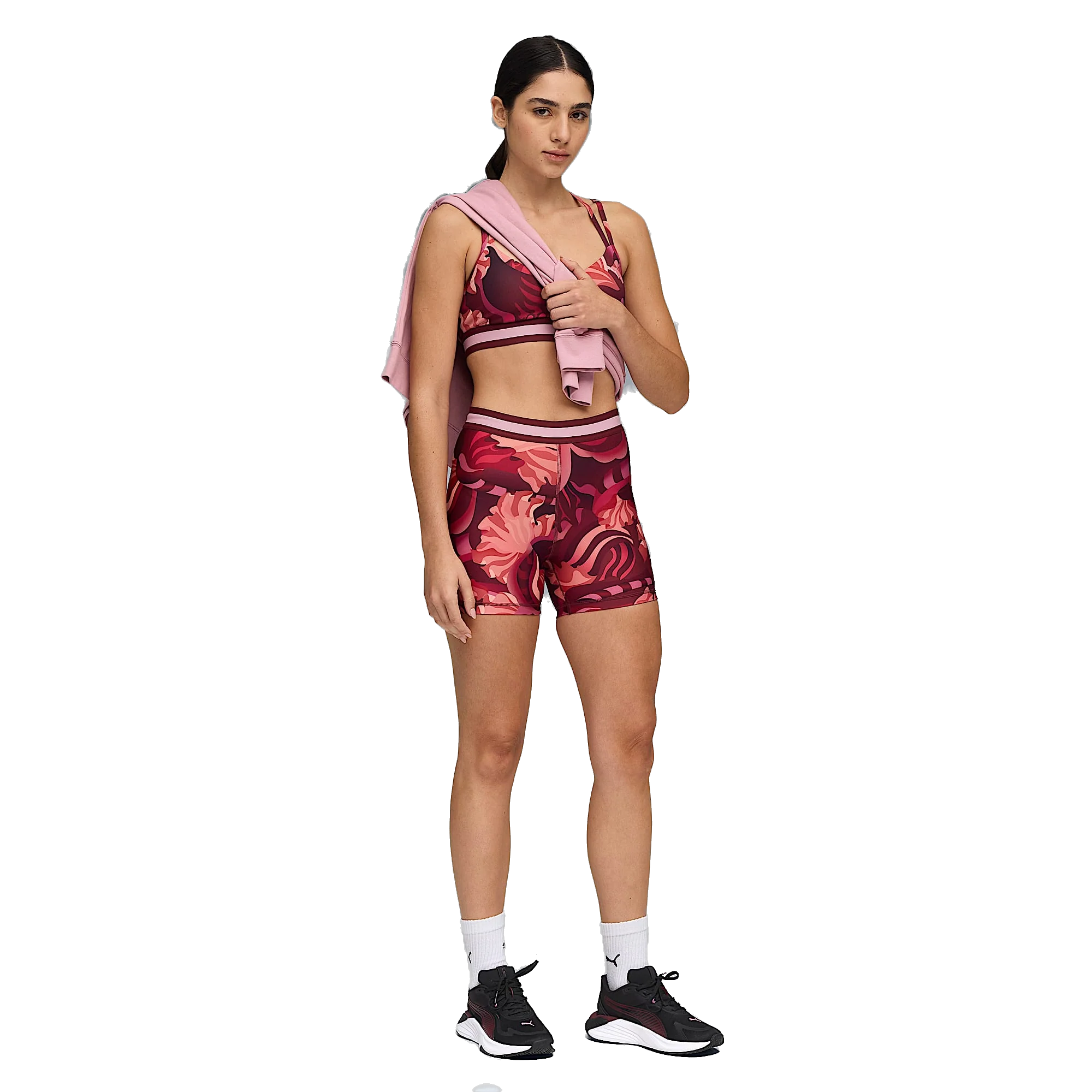 Puma Women's Strong Floral Ribbon Short Tights - Ruby Shimmer - Image 4