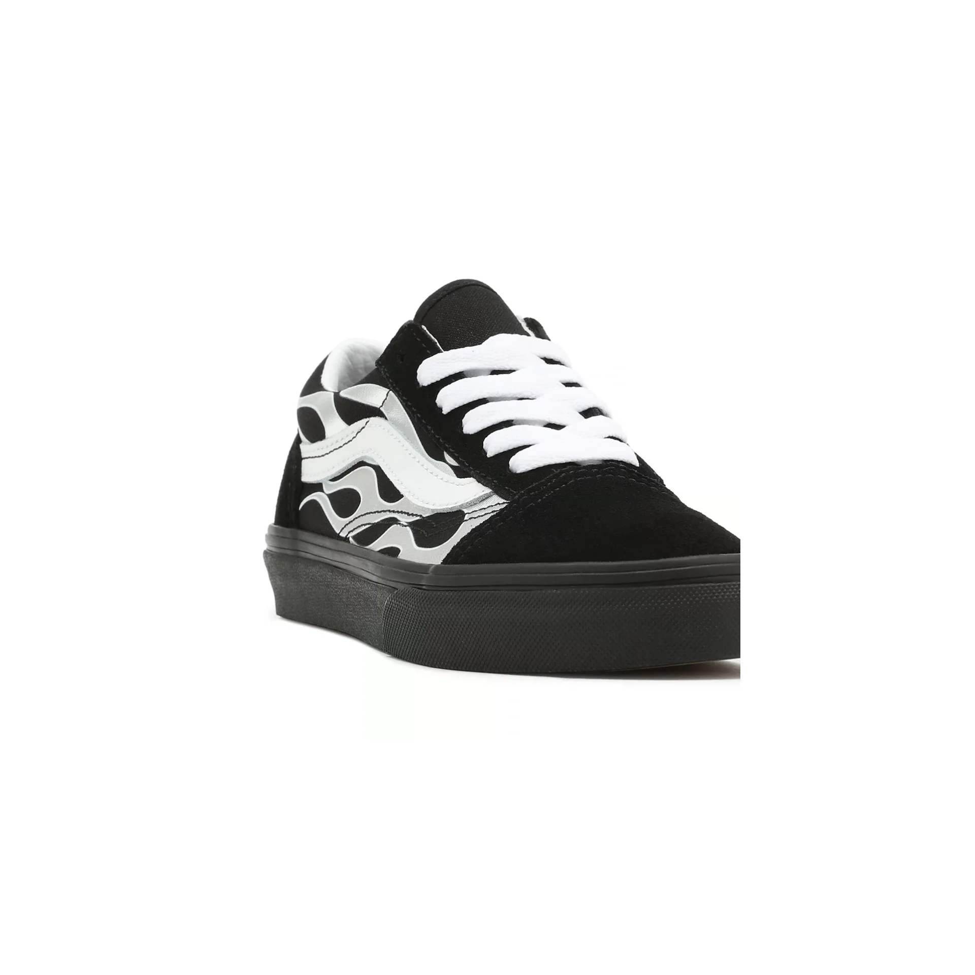 Vans Kids' Metallic Flame Old Skool Shoes - Black / Silver - Image 8