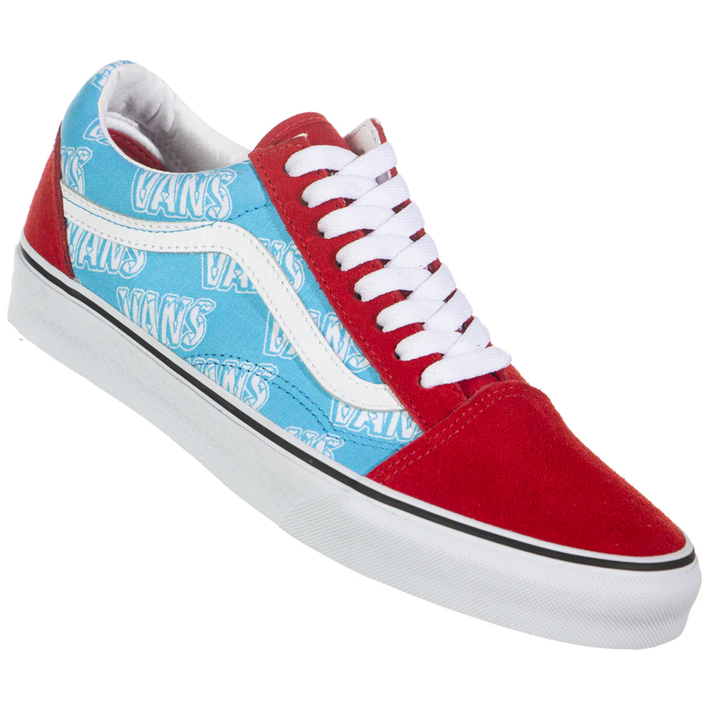 Vans Unisex Retro Mart Old Skool Shoes - Red / Blue / White - Image 3