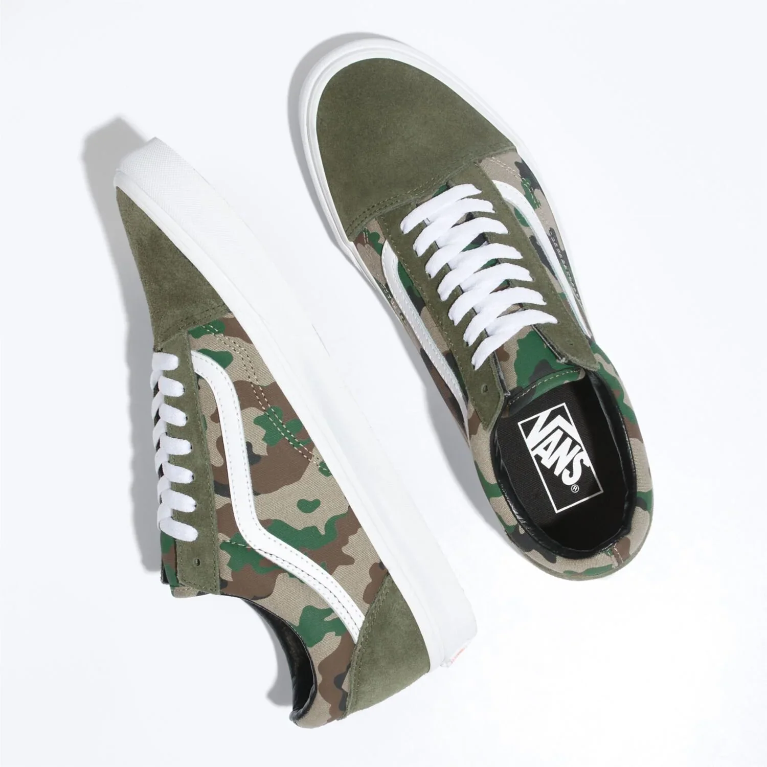 Vans Unisex Hibiscus Check Old Skool Shoes - Olive / White / Camo - Image 3